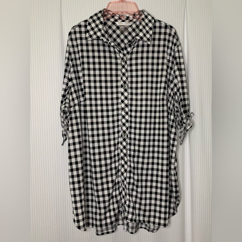 Nygard Checkered Tunic Shirt Short Sleeve with Ties Lightweight Size XL